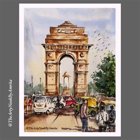 Buy Delhi Cityscape India Gate Original Watercolor Painting Gallery ...