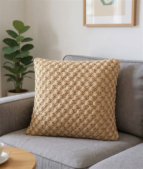 Popcorn Khaki & Natural Cotton Knitted Decorative 16 X 16 Inches Cushi ...