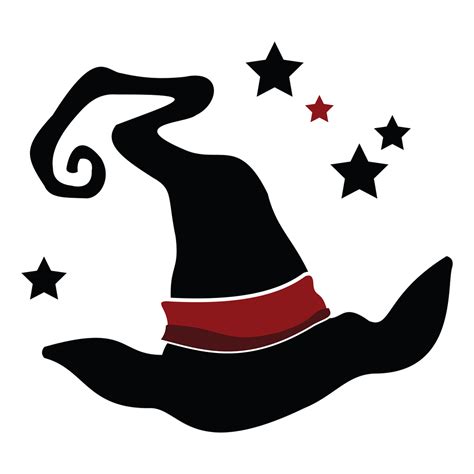 Wicked witches hat. Black hat decorated with a red belt and surrounded ...