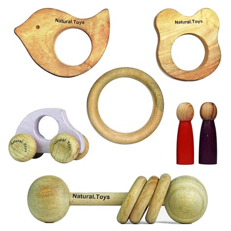 Buy Natural.Toys Wood Teether Combo (Dumbbell Rattler + Mouse Teether ...