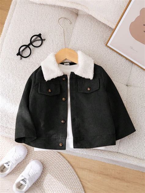 SHEIN Baby Boy/Girl Casual Cute Versatile Corduroy Patchwork Fuzzy ...