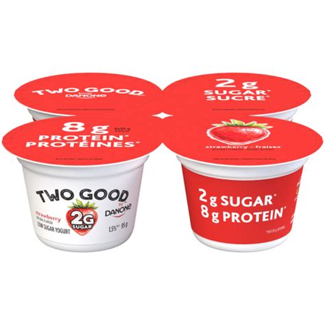 Two Good Low Sugar Yogurt Strawberry 2 g sugar 8 g protein 4 x 95 g ...