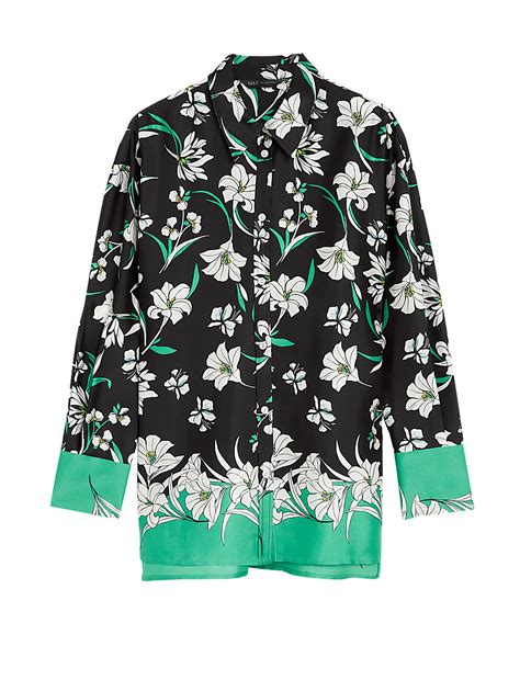 Buy Floral Collared Longline Shirt at Marks & Spencer