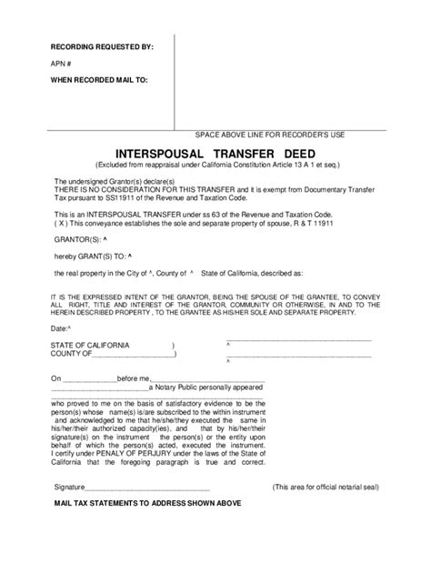 Fillable Online INTERSPOUSAL TRANSFER DEED - mosaicescrowcom Fax Email ...