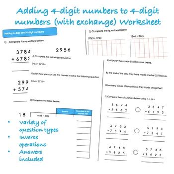 Image result for Adding 4 Digits Numbers Worksheets
