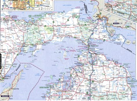Map Michigan state roads cities Ann Arbor, Battle Creek, Detroit, Flint ...
