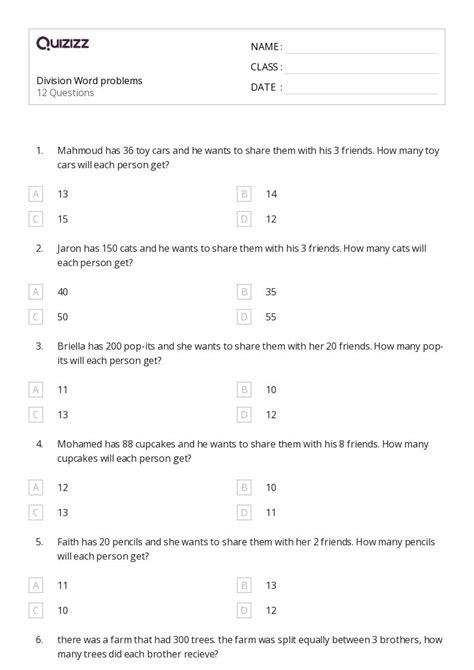 Image result for Division Worksheets Grade 4 Word Problems