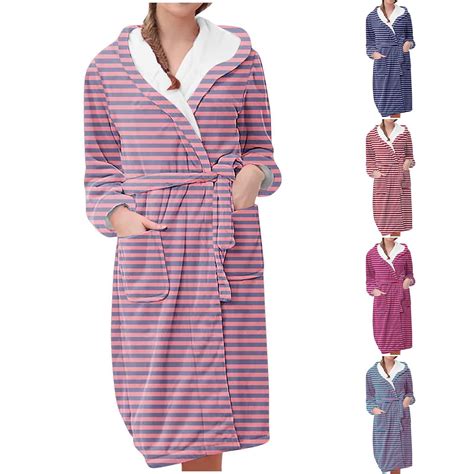Aboser Womens Flannel Robes with Hood Trendy Striped Print Sleepwear ...