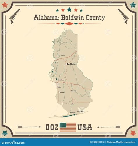 Vintage Map of Baldwin County in Alabama, USA. Stock Vector - Illustration of highway, roads ...