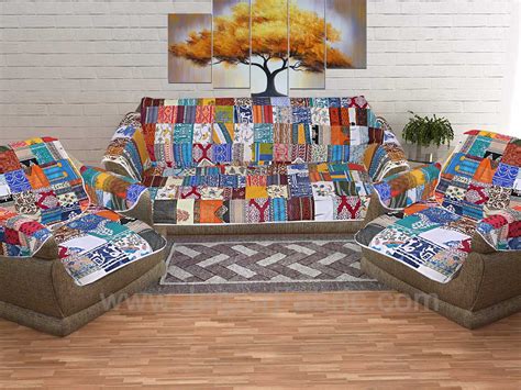 Mix Tukdi Superfine Cotton Golden Multi Patchwork Sofa Set Cover ...