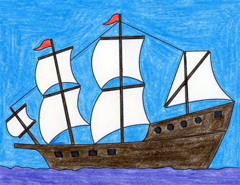 How to Draw a Ship: Easy Step-by-Step Art Lesson for Kids | Ship ...