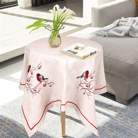 Buy Dolcal Linen Tablecloths-Embroidered Square Tablecloths with Bird ...
