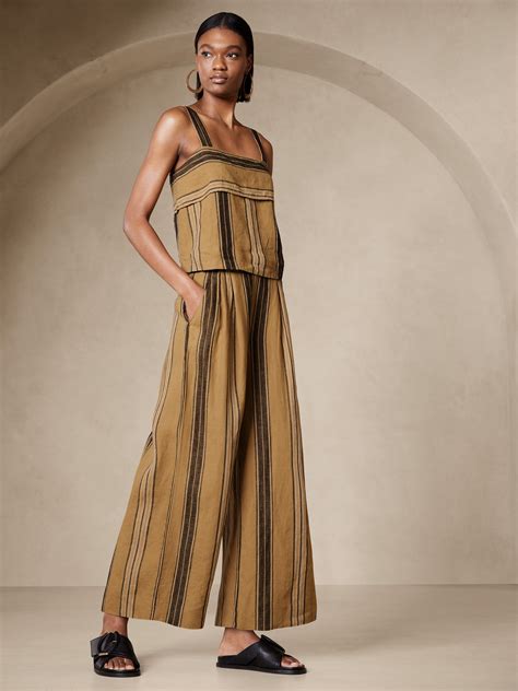 Banana Republic Mia Wide-Leg Cropped Linen Pant brown - 629263022