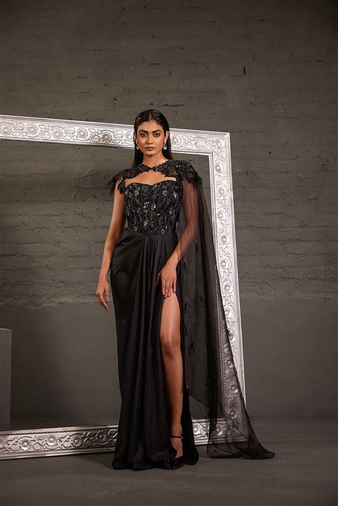 Metallic Corset Gown With Detachable Shoulder Cape – One Knot One