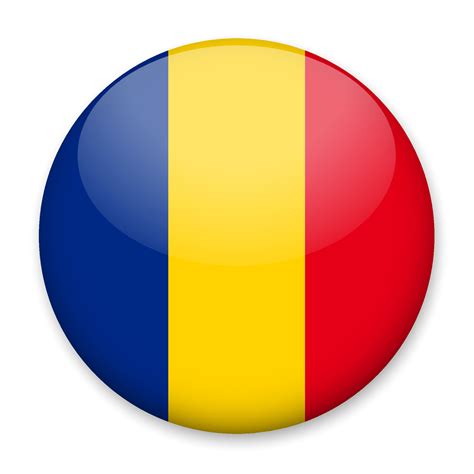 Flag of Romania in the form of a round button with a light glare and a shadow. The symbol of ...