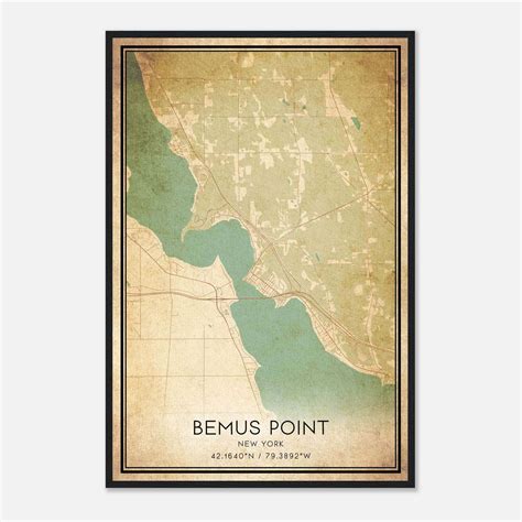 Vintage Bemus Point New York Map Poster, Bemus Point NY City Road Wall ...