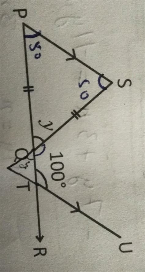 In the given figure, PQR is a straight line PQ = QS.UTP = 100°, SQP = y ...
