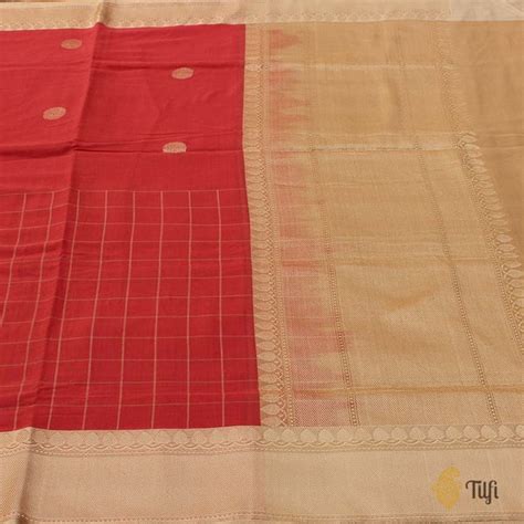 Coral Pink Pure Cotton Banarasi Kadiyal Handloom Saree - Tilfi