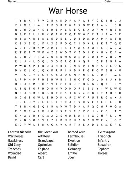 War Horse Word Search - WordMint