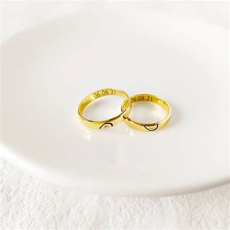 Jeluxa™ Personalized Couple Rings with Heart Initial & Date Engraving