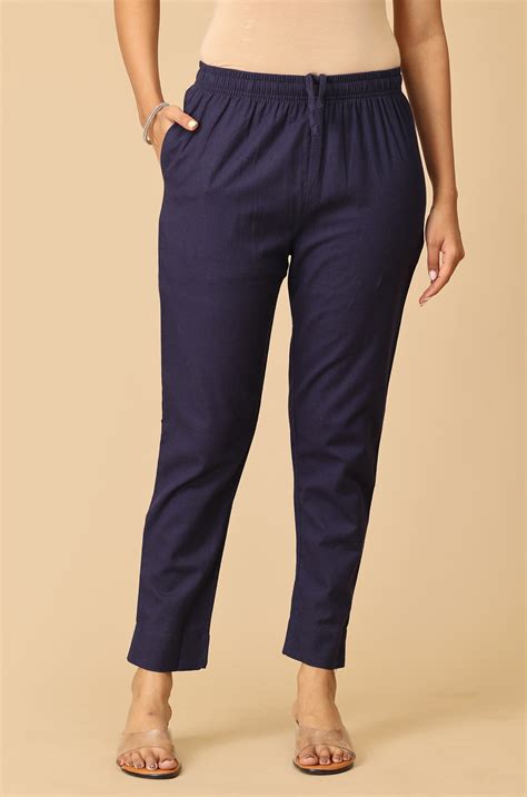 Navy Blue Cotton Trouser Fit with Drawstring Cigarette Pant – Makeover ...