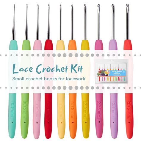 10 Small Sizes Crochet Hooks Set, 0.5mm - 2.75mm Ergonomic Soft Handle ...