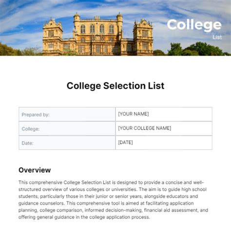 Free College List Template to Edit Online