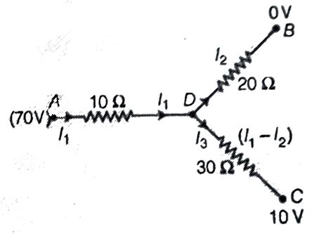 For the network shown in figure, points A, B and C are at potentials of ...
