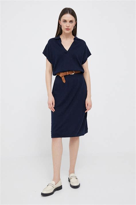 Gant sukienka lniana kolor granatowy midi dopasowana | Answear.com