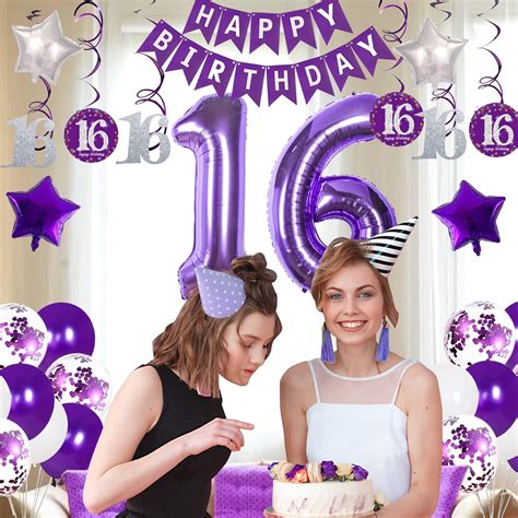 Buy Sweet 16 Birthday Decorations, Purple 16th Birthday Party ...