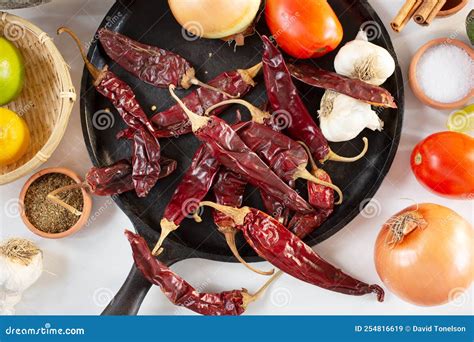 Top Down Dry Guajillo Chili Peppers Stock Image - Image of food ...