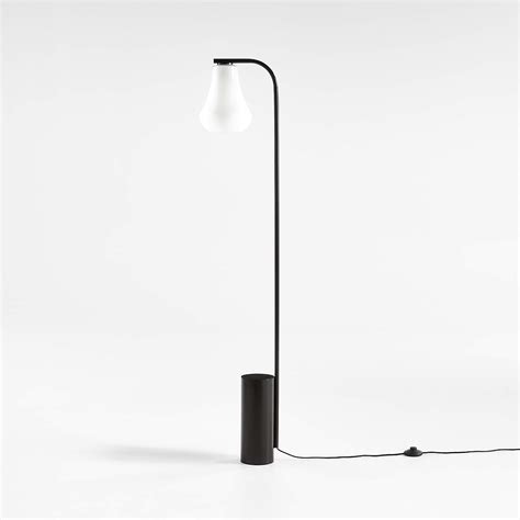 Arren Black Corner Floor Lamp with Milk Teardrop Shade | Crate & Barrel