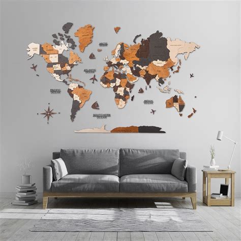 Wall Hangings Home & Living Wooden LED Wall World Map 3D Wooden Map ...