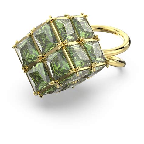Curiosa cocktail ring, Square cut, Green, Gold-tone plated | Swarovski