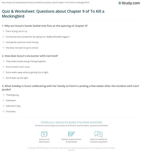 Quiz & Worksheet: Questions about Chapter 9 of To Kill a Mockingbird ...