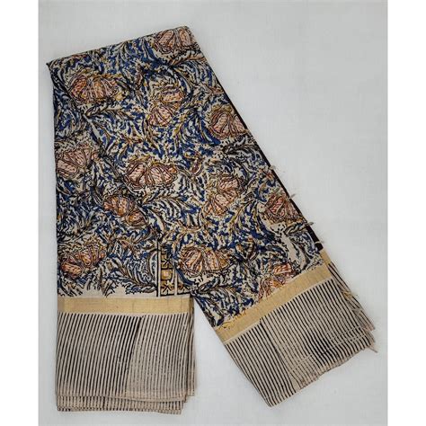 Handprinted Kalamkari Silk saree with Zari border | Vinshika Boutique