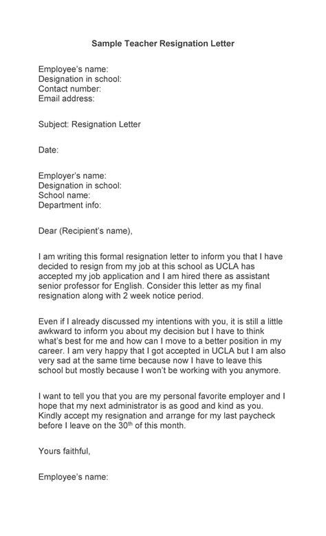 50 BEST Teacher Resignation Letters (MS Word) ᐅ TemplateLab