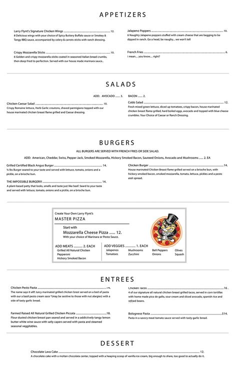 Menu | Larry Flynt's Hustler Club