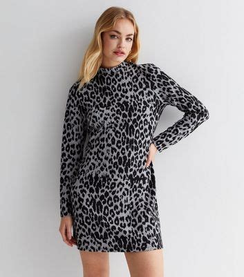 Light Grey Animal Print High Neck Mini Tunic Dress | New Look