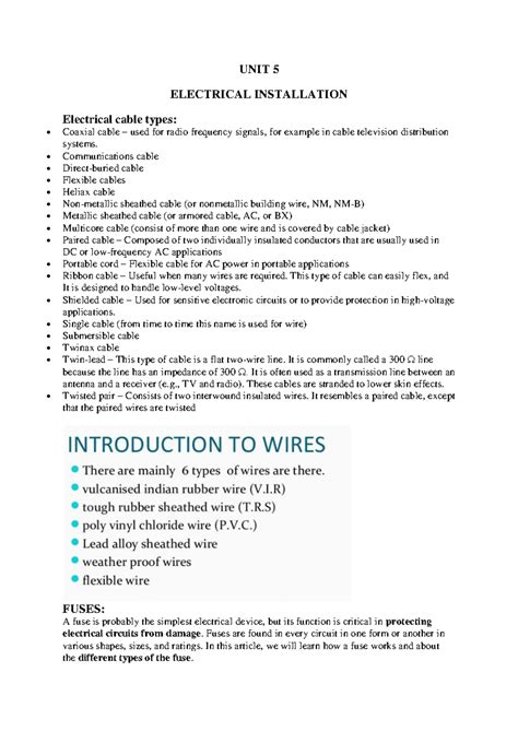 BEE UNIT-V: Electrical Installation, Cables, Fuses, and Power Factor ...