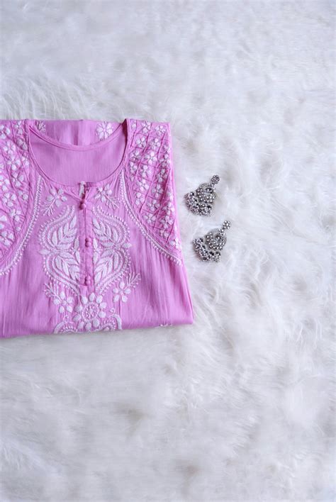 Eman Lavender Cotton long kurta – Noor Chikankari