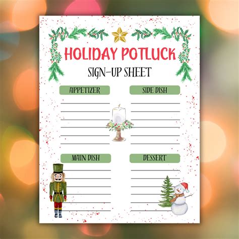 Holiday Potluck Sign up Sheet, Potluck Sign up Sheet, Potluck Sign up ...