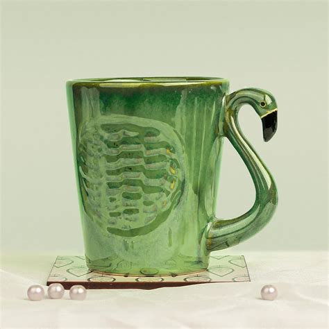 Buy The Earth Store Studio Pottery Green Flamingo Ceramic Coffee Mug ...