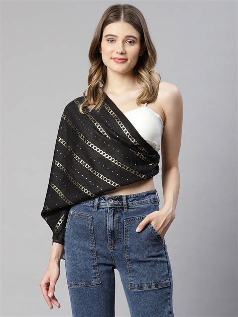 Women Black Sequined Stole – Global Republic