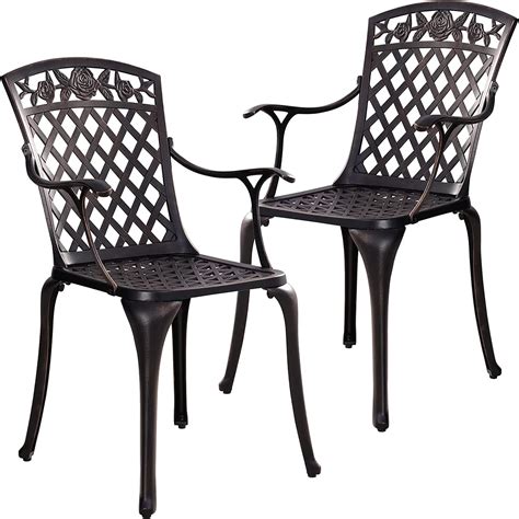 Amazon.com: PATIO-IN Cast Aluminum Patio Chairs Set of 2 with Armrests ...