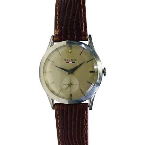 Benrus Vintage Watch Brown Strap