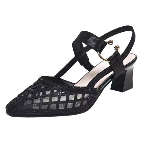 Juebong Slingback Heels for Womens Low Heel Dress Shoes Glitter Mesh ...