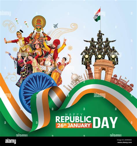 Happy republic Day India 26th January. Indian monument and Landmark ...