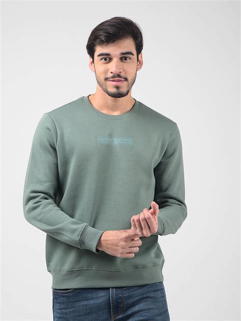 Buy Men's Green Crew Neck Brushed Fleece Sweatshirt Online | Numero Uno