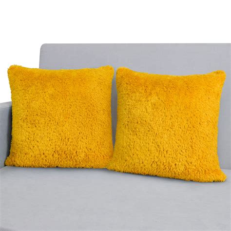PAVILIA Fluffy Mustard Yellow Throw Pillow Covers, Decorative Accent ...
